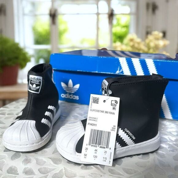 Adidas Superstar 360 Rain I Toddler Infant Kids 5K Black White Waterproof Slip-O - Picture 1 of 13